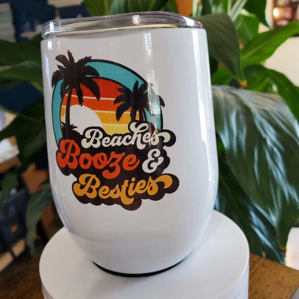 2 Beaches Booze & Beasties 12 oz Wine Cup Tumbler's